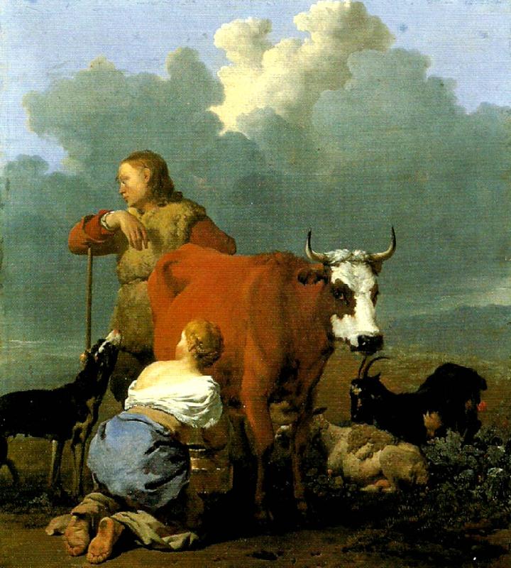 Karel Dujardin bondflicka mjolkande en ko oil painting picture